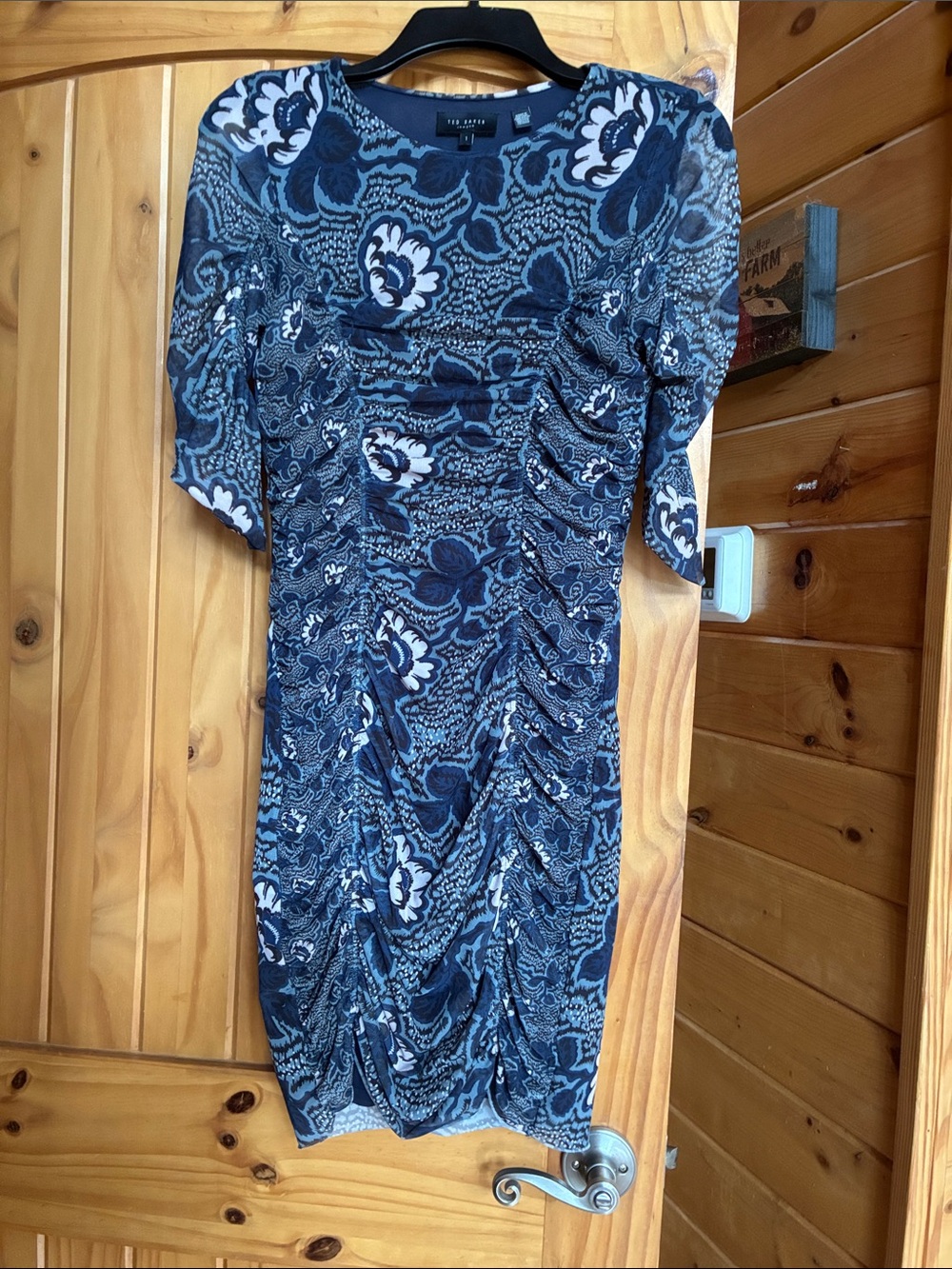 Ted baker London ruched floral mesh bodycon dress